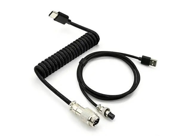 Main image of Custom Coiled USB C Cable for Gaming Keyboard, Double-Sleeved Mechanical Keyboard Cable with Detachable Metal Aviator,USB-C to USB-A (1.8 M,Black)