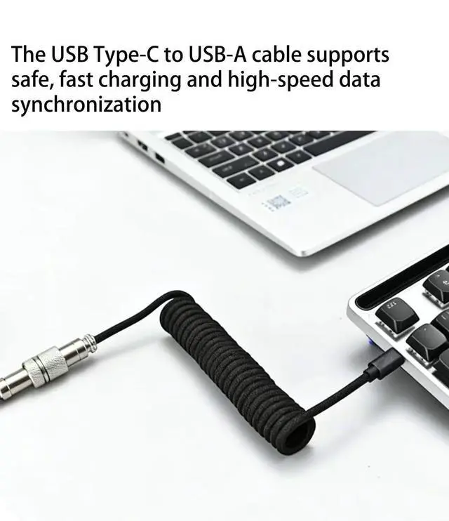 Alt view image 5 of 7 - Custom Coiled USB C Cable for Gaming Keyboard, Double-Sleeved Mechanical Keyboard Cable with Detachable Metal Aviator,USB-C to USB-A (1.8 M,Black)