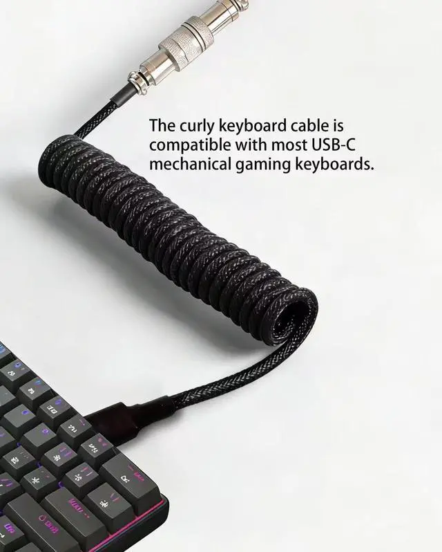 Alt view image 6 of 7 - Custom Coiled USB C Cable for Gaming Keyboard, Double-Sleeved Mechanical Keyboard Cable with Detachable Metal Aviator,USB-C to USB-A (1.8 M,Black)