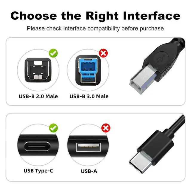Alt view image 2 of 6 - 10FT USB B to USB Type C Printer Cable Type B to Type C Printer PC Cord for MacBook Pro, Air, MIDI Cable for Yamaha Casio Digital Piano, MIDI Keyboard, Printer Scanner Cord for HP Canon Brother Epson
