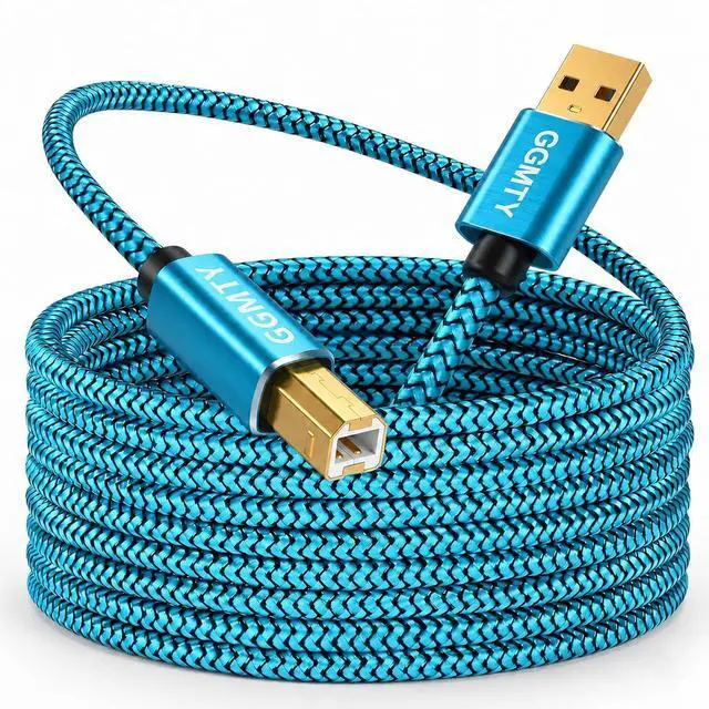 Main image of 15ft USB Printer Cable, Extra Long Nylon Braided USB 2.0 Type A to B Male Cord with Gold-Plated Connectors, High Speed Data Transfer Scanner Wire for HP, Canon, Epson, Midi Keyboard & DAC (Blue)
