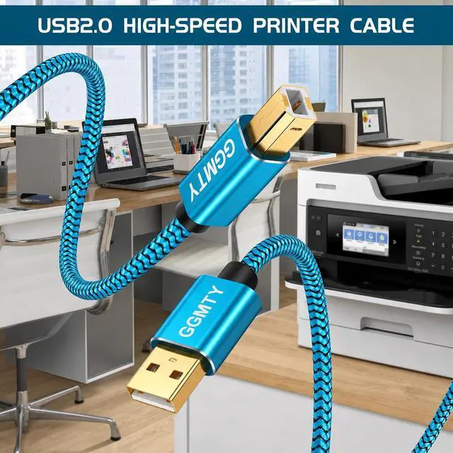 Alt view image 4 of 7 - 15ft USB Printer Cable, Extra Long Nylon Braided USB 2.0 Type A to B Male Cord with Gold-Plated Connectors, High Speed Data Transfer Scanner Wire for HP, Canon, Epson, Midi Keyboard & DAC (Blue)
