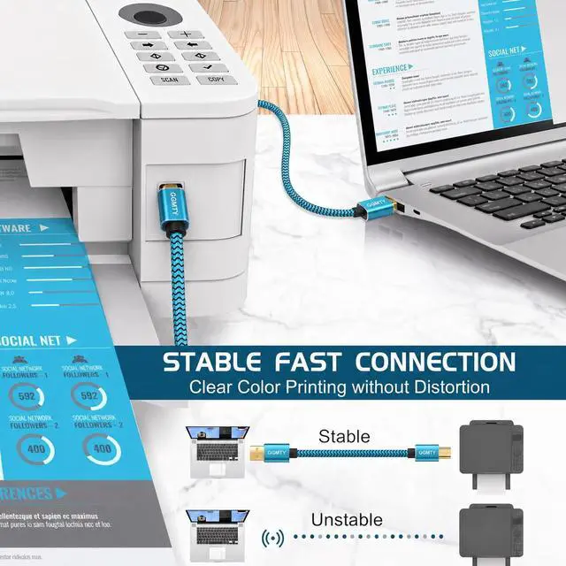 Alt view image 3 of 7 - 15ft USB Printer Cable, Extra Long Nylon Braided USB 2.0 Type A to B Male Cord with Gold-Plated Connectors, High Speed Data Transfer Scanner Wire for HP, Canon, Epson, Midi Keyboard & DAC (Blue)