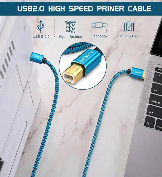 Alt view image 5 of 7 - 15ft USB Printer Cable, Extra Long Nylon Braided USB 2.0 Type A to B Male Cord with Gold-Plated Connectors, High Speed Data Transfer Scanner Wire for HP, Canon, Epson, Midi Keyboard & DAC (Blue)