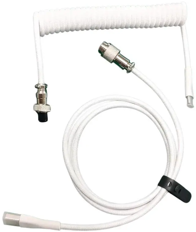 Main image of 1.5m Coiled Keyboard Cable, USB C to USB A Cable for Mechanical Gaming Keyboards, Double-Sleeved Coiled with Detachable Metal Aviator for Keyboard 2 Pcs (White)
