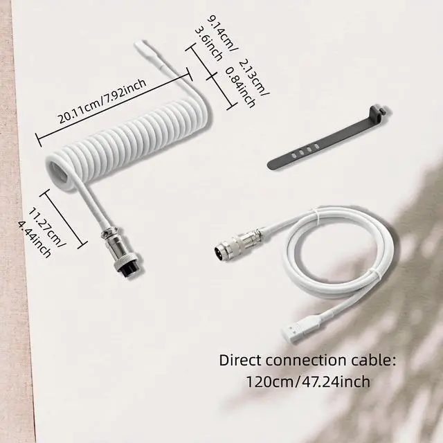 Alt view image 3 of 7 - 1.5m Coiled Keyboard Cable, USB C to USB A Cable for Mechanical Gaming Keyboards, Double-Sleeved Coiled with Detachable Metal Aviator for Keyboard 2 Pcs (White)