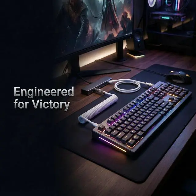Alt view image 4 of 7 - 1.5m Coiled Keyboard Cable, USB C to USB A Cable for Mechanical Gaming Keyboards, Double-Sleeved Coiled with Detachable Metal Aviator for Keyboard 2 Pcs (White)