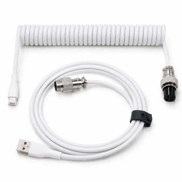 Main image of 1.5m Coiled Keyboard Cable,USB C to USB A TPU Cable, Detachable Metal Aviator Plug,Mechanical Gaming Keyboard Cord, White, High-Speed Data Transmission & Durable