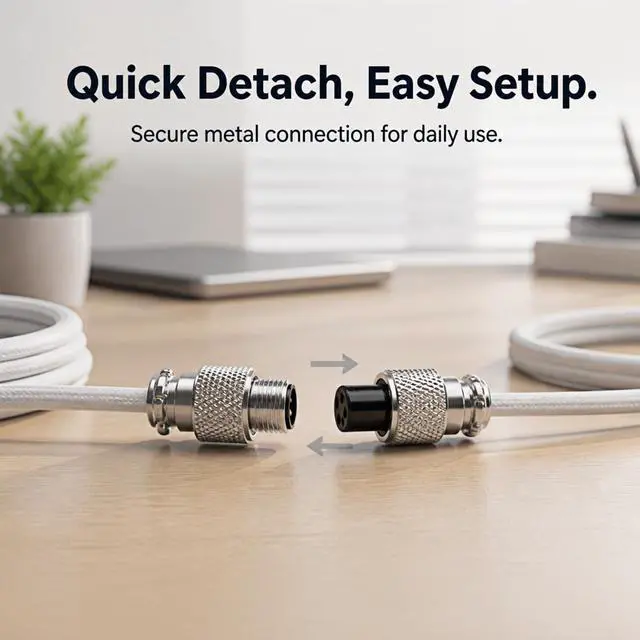 Alt view image 5 of 7 - 1.5m Coiled Keyboard Cable,USB C to USB A TPU Cable, Detachable Metal Aviator Plug,Mechanical Gaming Keyboard Cord, White, High-Speed Data Transmission & Durable