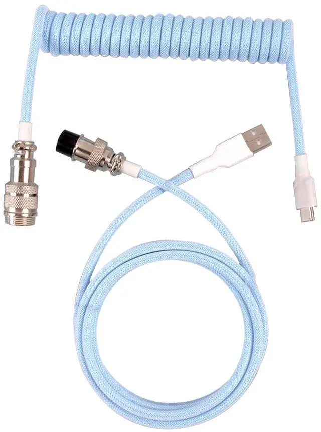 Main image of Coiled USB C Keyboard Cable for Gaming Keyboard, Double-Sleeved Mechanical Keyboard Cable with Detachable Metal Aviator, 1.5M USB-C to USB-ABlue