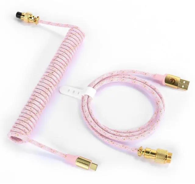 Main image of Custom Coiled USB C to A Cable for Gaming Keyboard,Double-Sleeved Starlight Braided Cable with Detachable Metal Aviator 24K Gold Connector 1.7M-2.2M for Phone/PS4/Android/Xbox-(Pink)