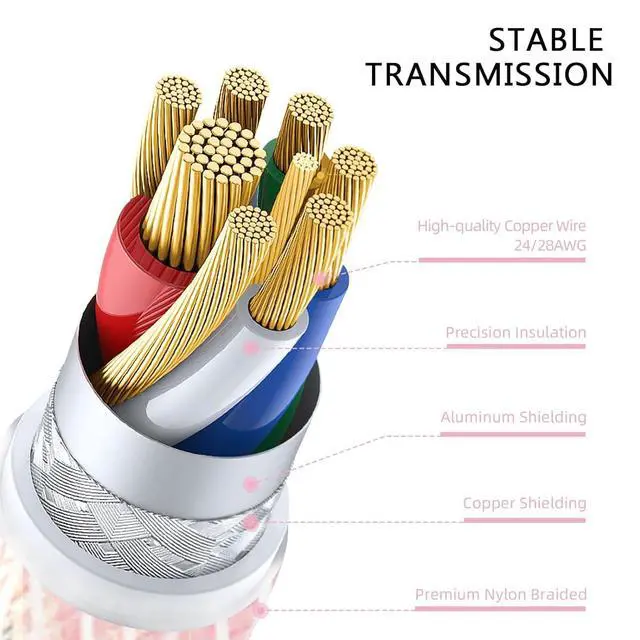 Alt view image 6 of 7 - Custom Coiled USB C to A Cable for Gaming Keyboard,Double-Sleeved Starlight Braided Cable with Detachable Metal Aviator 24K Gold Connector 1.7M-2.2M for Phone/PS4/Android/Xbox-(Pink)