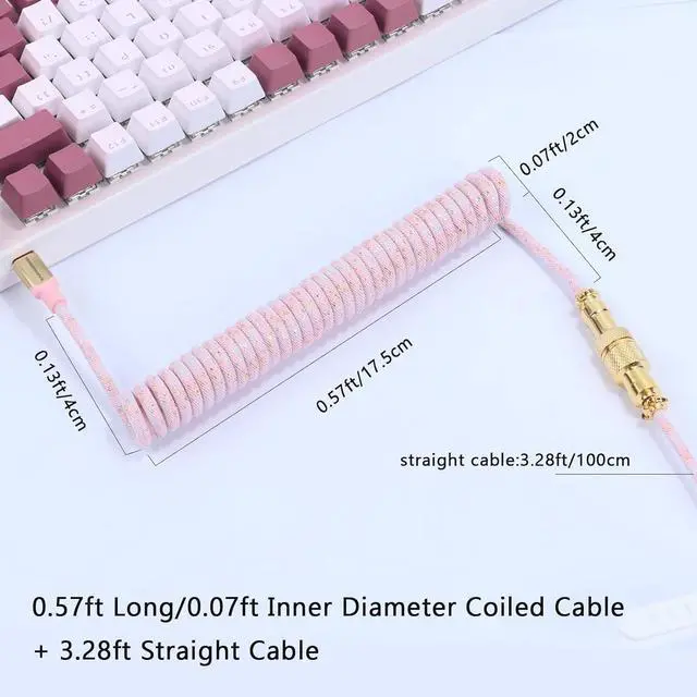 Alt view image 7 of 7 - Custom Coiled USB C to A Cable for Gaming Keyboard,Double-Sleeved Starlight Braided Cable with Detachable Metal Aviator 24K Gold Connector 1.7M-2.2M for Phone/PS4/Android/Xbox-(Pink)