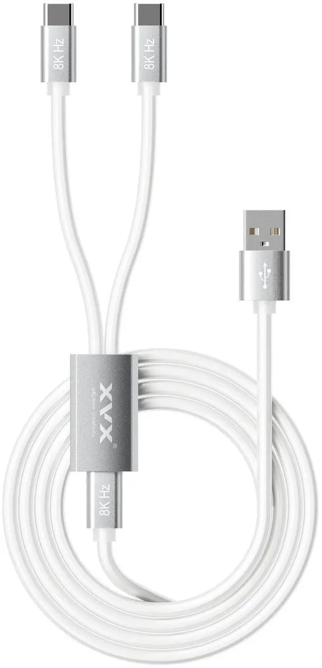 Main image of XVX Keyboard Cable, 2-in-1 USB C to USB A Cable for Mechanical Gaming Keyboard, LED Aviator Cable, with CNC Metal Connector for Custom Keyboards and 8K Mouse, 1.8M, White