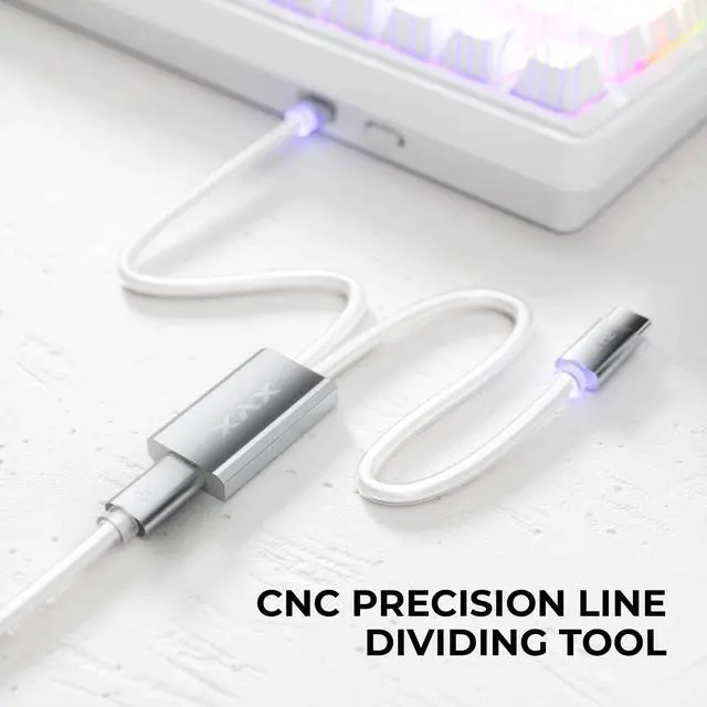Alt view image 6 of 7 - XVX Keyboard Cable, 2-in-1 USB C to USB A Cable for Mechanical Gaming Keyboard, LED Aviator Cable, with CNC Metal Connector for Custom Keyboards and 8K Mouse, 1.8M, White