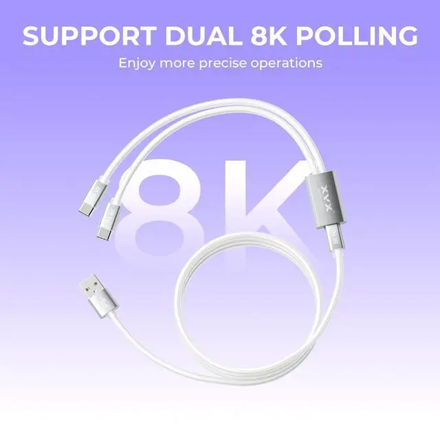 Alt view image 7 of 7 - XVX Keyboard Cable, 2-in-1 USB C to USB A Cable for Mechanical Gaming Keyboard, LED Aviator Cable, with CNC Metal Connector for Custom Keyboards and 8K Mouse, 1.8M, White