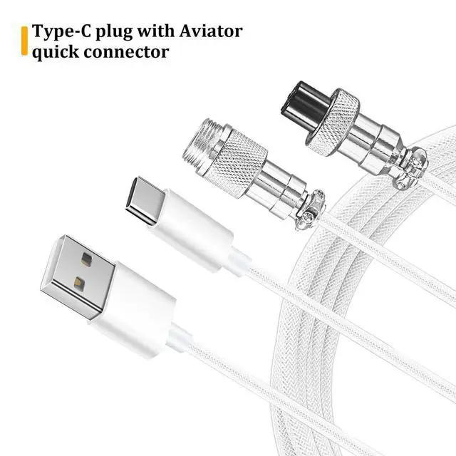 Alt view image 3 of 7 - Type C Mechanical Keyboard Coiled Cable USB Mechanical Keyboard Aviator Desktop Computer Aviation Connector Cord USB C to USB A 1.5M