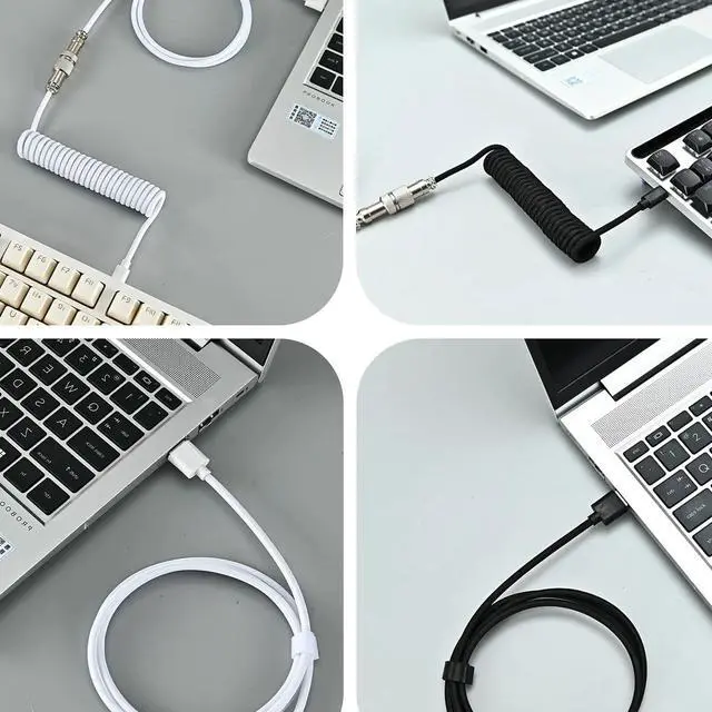 Alt view image 2 of 7 - Type C Mechanical Keyboard Coiled Cable USB Mechanical Keyboard Aviator Desktop Computer Aviation Connector Cord USB C to USB A 1.5M