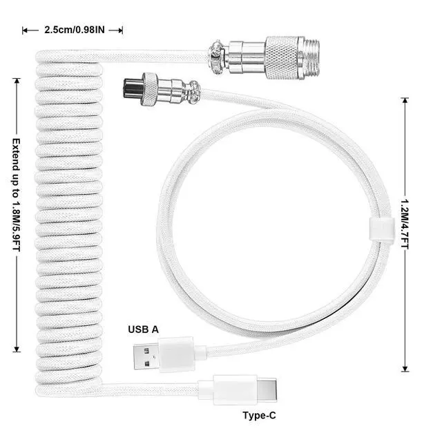 Alt view image 4 of 7 - Type C Mechanical Keyboard Coiled Cable USB Mechanical Keyboard Aviator Desktop Computer Aviation Connector Cord USB C to USB A 1.5M