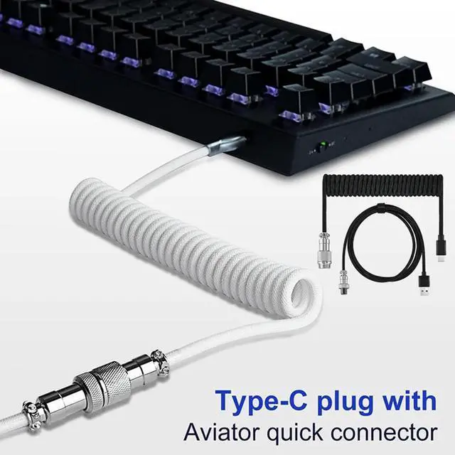 Alt view image 7 of 7 - Type C Mechanical Keyboard Coiled Cable USB Mechanical Keyboard Aviator Desktop Computer Aviation Connector Cord USB C to USB A 1.5M
