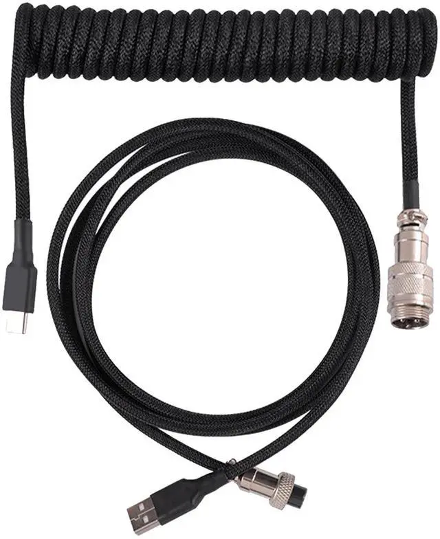 Main image of Coiled USB C Keyboard Cable for Gaming Keyboard, Double-Sleeved Mechanical Keyboard Cable with Detachable Metal Aviator, 1.5M USB-C to USB-ABlack