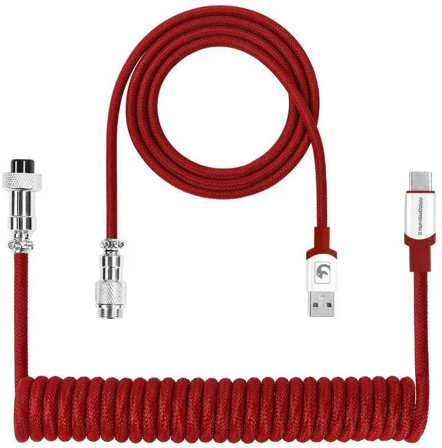 Main image of Spiral Type-C to USB A Gaming Mechanical Keyboard Cable, Detachable Metal Aviator Fiber Braided Cable for Gaming Keyboards/Tablets/Smartphones (Red)