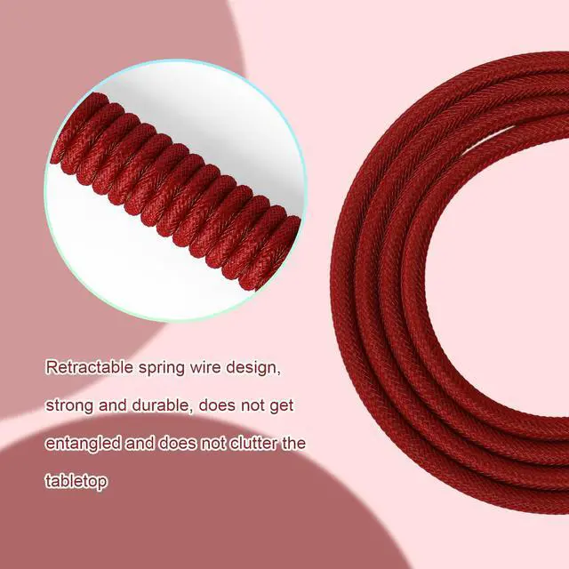 Alt view image 3 of 7 - Spiral Type-C to USB A Gaming Mechanical Keyboard Cable, Detachable Metal Aviator Fiber Braided Cable for Gaming Keyboards/Tablets/Smartphones (Red)