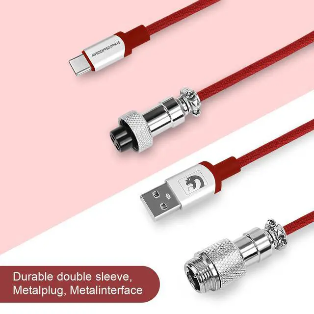 Alt view image 5 of 7 - Spiral Type-C to USB A Gaming Mechanical Keyboard Cable, Detachable Metal Aviator Fiber Braided Cable for Gaming Keyboards/Tablets/Smartphones (Red)