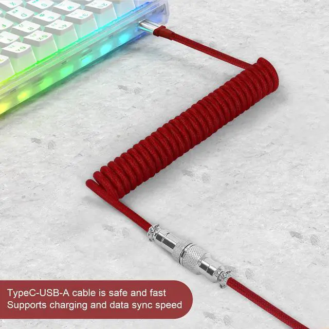 Alt view image 7 of 7 - Spiral Type-C to USB A Gaming Mechanical Keyboard Cable, Detachable Metal Aviator Fiber Braided Cable for Gaming Keyboards/Tablets/Smartphones (Red)