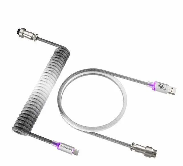 Main image of C01 Ultimate RGB Coiled Keyboard Cable, Braided Aviation Plug USB-C 8K Sync LED Breathing Gradient, Durable Pure Copper Fast Charge for Magnetic Gaming Keyboard Gray to Black Gradient