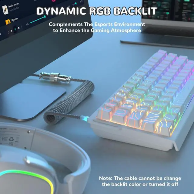 Alt view image 2 of 7 - C01 Ultimate RGB Coiled Keyboard Cable, Braided Aviation Plug USB-C 8K Sync LED Breathing Gradient, Durable Pure Copper Fast Charge for Magnetic Gaming Keyboard Gray to Black Gradient