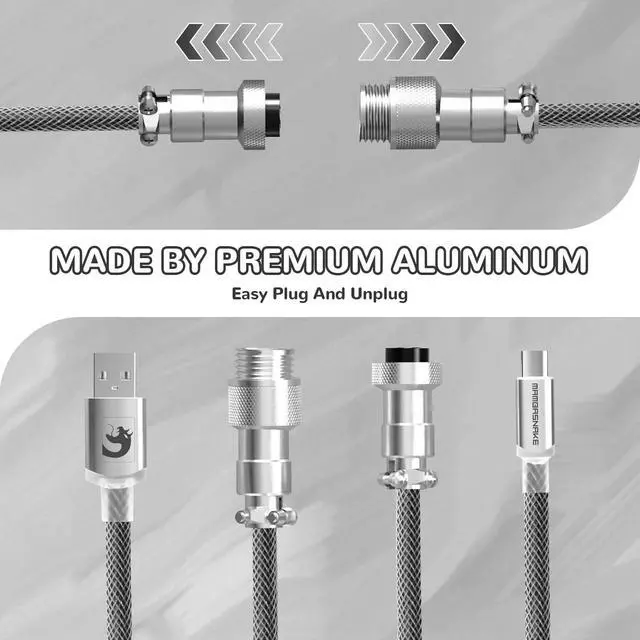 Alt view image 4 of 7 - C01 Ultimate RGB Coiled Keyboard Cable, Braided Aviation Plug USB-C 8K Sync LED Breathing Gradient, Durable Pure Copper Fast Charge for Magnetic Gaming Keyboard Gray to Black Gradient