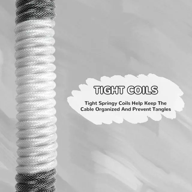 Alt view image 7 of 7 - C01 Ultimate RGB Coiled Keyboard Cable, Braided Aviation Plug USB-C 8K Sync LED Breathing Gradient, Durable Pure Copper Fast Charge for Magnetic Gaming Keyboard Gray to Black Gradient