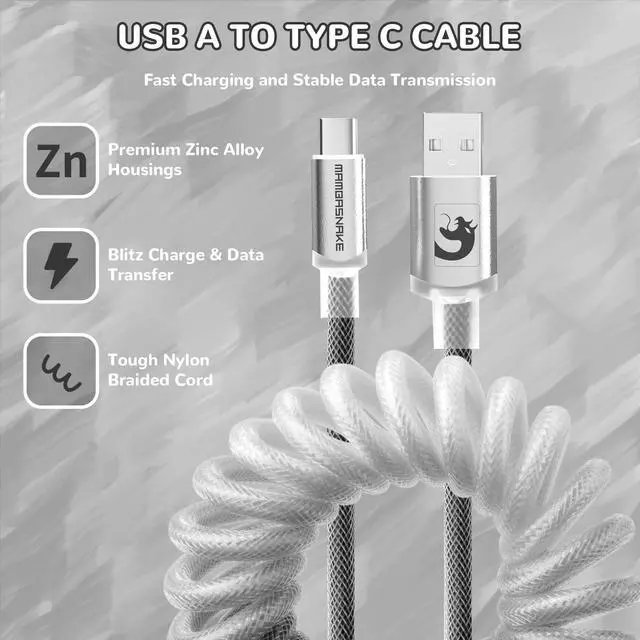 Alt view image 6 of 7 - C01 Ultimate RGB Coiled Keyboard Cable, Braided Aviation Plug USB-C 8K Sync LED Breathing Gradient, Durable Pure Copper Fast Charge for Magnetic Gaming Keyboard Gray to Black Gradient