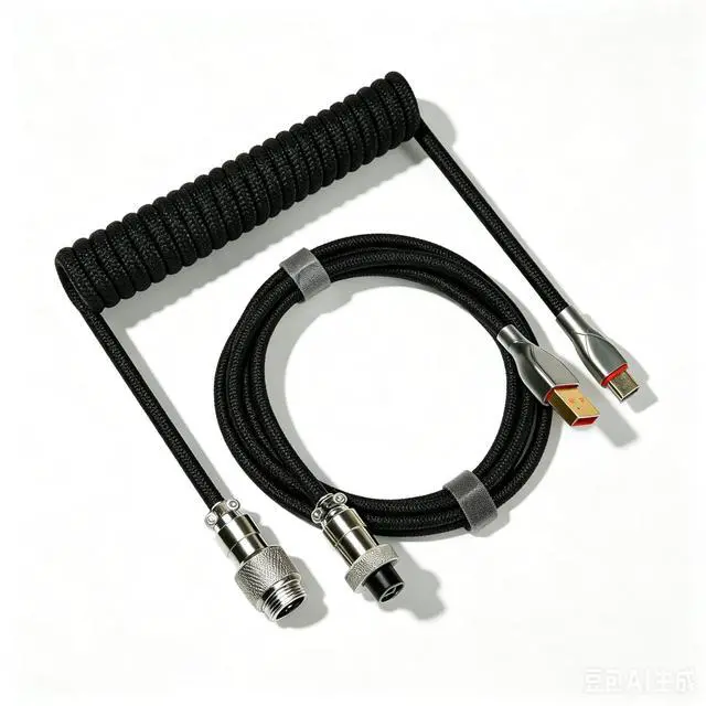 Main image of Type-C Coiled Cable for Gaming Keyboard,Double-Sleeved Mechanical Keyboard Cable with Detachable Metal Aviator Connector,1.5M USB C to USB A. (Black)