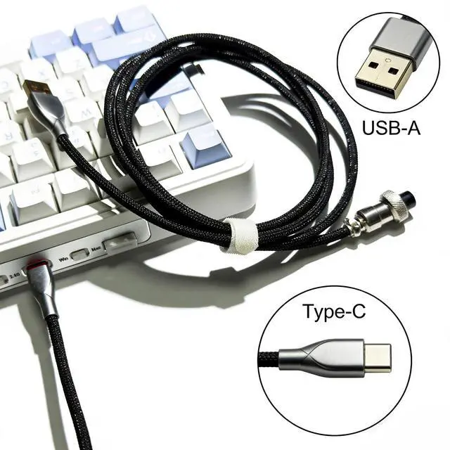 Alt view image 4 of 7 - Type-C Coiled Cable for Gaming Keyboard,Double-Sleeved Mechanical Keyboard Cable with Detachable Metal Aviator Connector,1.5M USB C to USB A. (Black)