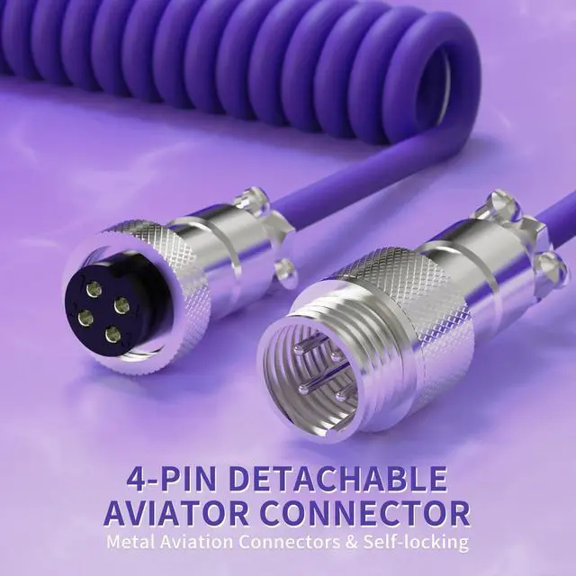 Alt view image 4 of 7 - C01Ultra RGB Coiled Keyboard Cable,Pro Custom USB-C Aviator Cable for Gaming Keyboards,Stable Dual-Sleeved Design,2m Type-C to USB-A Hyper-Speed,Detachable Metal Aviator for PC Gamer,Purple