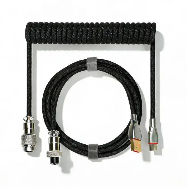 Main image of Type-C Mechanical Keyboard Cables,1.5M Coiled USB C to USB A with Detachable Metal Aviator Connector.for Gaming Keyboard/Tablet (Black)