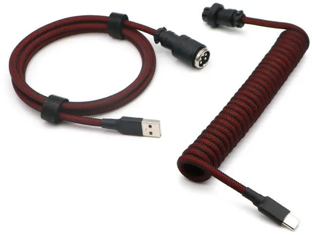Main image of Pro Custom Coiled USB C Cable for Gaming Keyboard, Double-Sleeved Mechanical Keyboard Cable with Detachable Metal Aviator, 1.2M USB-C to USB-A, (Dark Red)