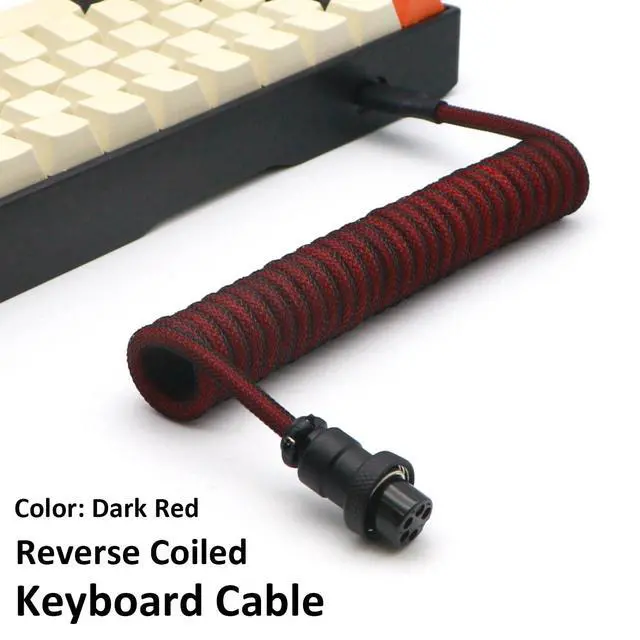 Alt view image 2 of 7 - Pro Custom Coiled USB C Cable for Gaming Keyboard, Double-Sleeved Mechanical Keyboard Cable with Detachable Metal Aviator, 1.2M USB-C to USB-A, (Dark Red)