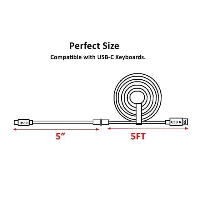 Alt view image 3 of 6 - Pro Straight Keyboard Cable, 5 Foot USB A to USB Type C Cable (Dark Gray)