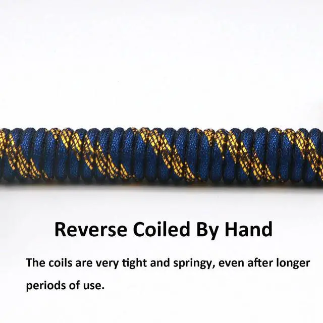 Alt view image 3 of 7 - Reverse Coiled Type-C Cable for Gaming Keyboard, Double-Sleeved Mechanical Keyboard Cable with Gold Metal GX16 Aviator, 1.5M USB-C to USB-A (Gold Blue)