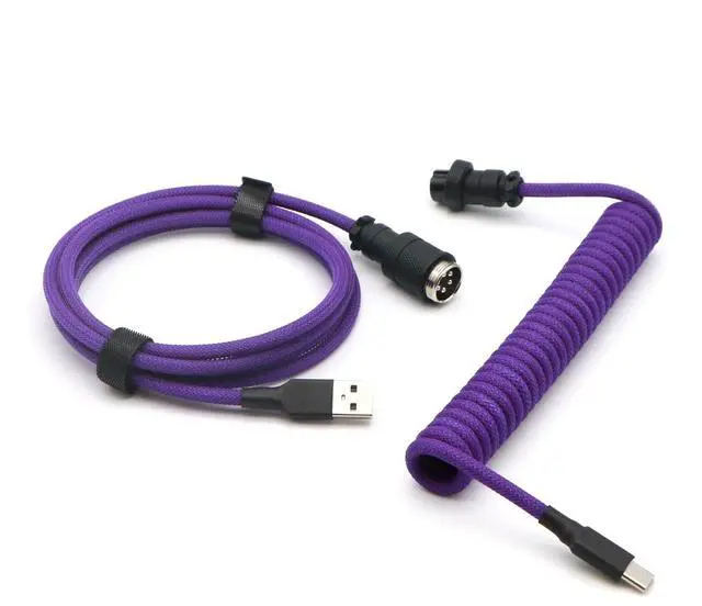 Main image of Reverse Coiled USB-C Keyboard Cable, Double-Sleeved Mechanical Keyboard Cable with Detachable Metal Aviator, 1.5M USB-C to USB-A (Purple)