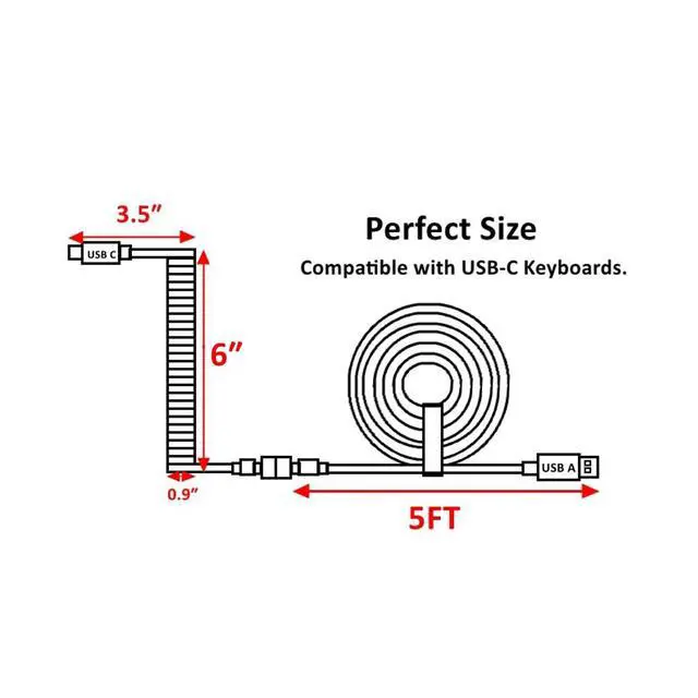 Alt view image 3 of 7 - Reverse Coiled USB-C Keyboard Cable, Double-Sleeved Mechanical Keyboard Cable with Detachable Metal Aviator, 1.5M USB-C to USB-A (Purple)