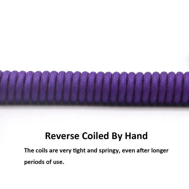 Alt view image 4 of 7 - Reverse Coiled USB-C Keyboard Cable, Double-Sleeved Mechanical Keyboard Cable with Detachable Metal Aviator, 1.5M USB-C to USB-A (Purple)
