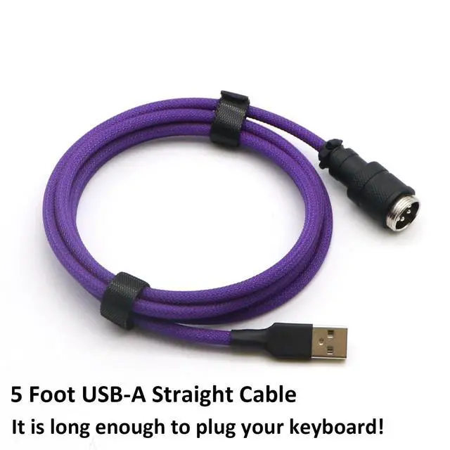 Alt view image 5 of 7 - Reverse Coiled USB-C Keyboard Cable, Double-Sleeved Mechanical Keyboard Cable with Detachable Metal Aviator, 1.5M USB-C to USB-A (Purple)
