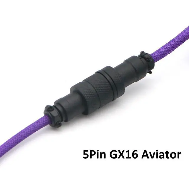 Alt view image 6 of 7 - Reverse Coiled USB-C Keyboard Cable, Double-Sleeved Mechanical Keyboard Cable with Detachable Metal Aviator, 1.5M USB-C to USB-A (Purple)
