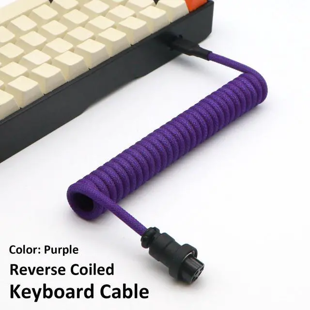 Alt view image 2 of 7 - Reverse Coiled USB-C Keyboard Cable, Double-Sleeved Mechanical Keyboard Cable with Detachable Metal Aviator, 1.5M USB-C to USB-A (Purple)