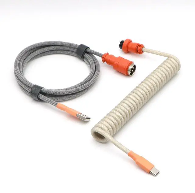 Main image of Reverse Coiled USB-C Keyboard Cable, Double-Sleeved Mechanical Keyboard Cable with Detachable Metal Aviator, 5FT USB-C to USB-A (Carbon)