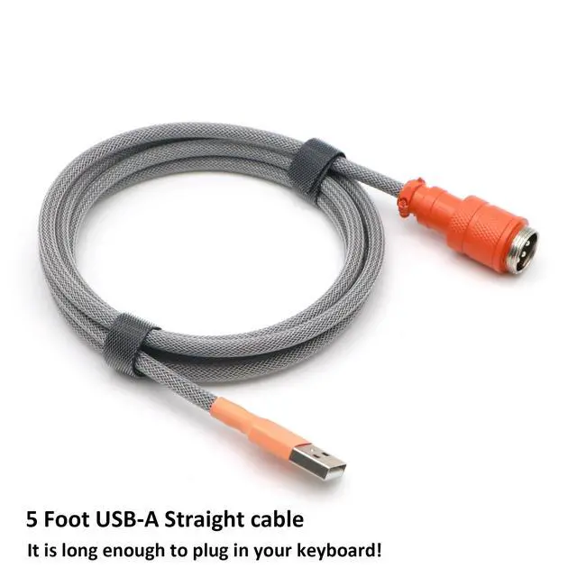 Alt view image 5 of 7 - Reverse Coiled USB-C Keyboard Cable, Double-Sleeved Mechanical Keyboard Cable with Detachable Metal Aviator, 5FT USB-C to USB-A (Carbon)